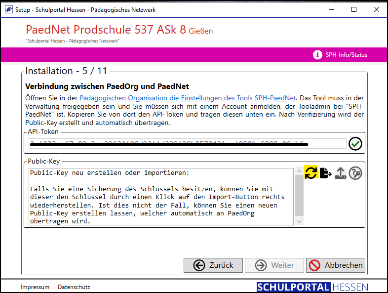 Programm Setup; Fenster Installation 5/11; Funktion: Verbindung zwischen PaedOrg und PaedNet; Synchronisation