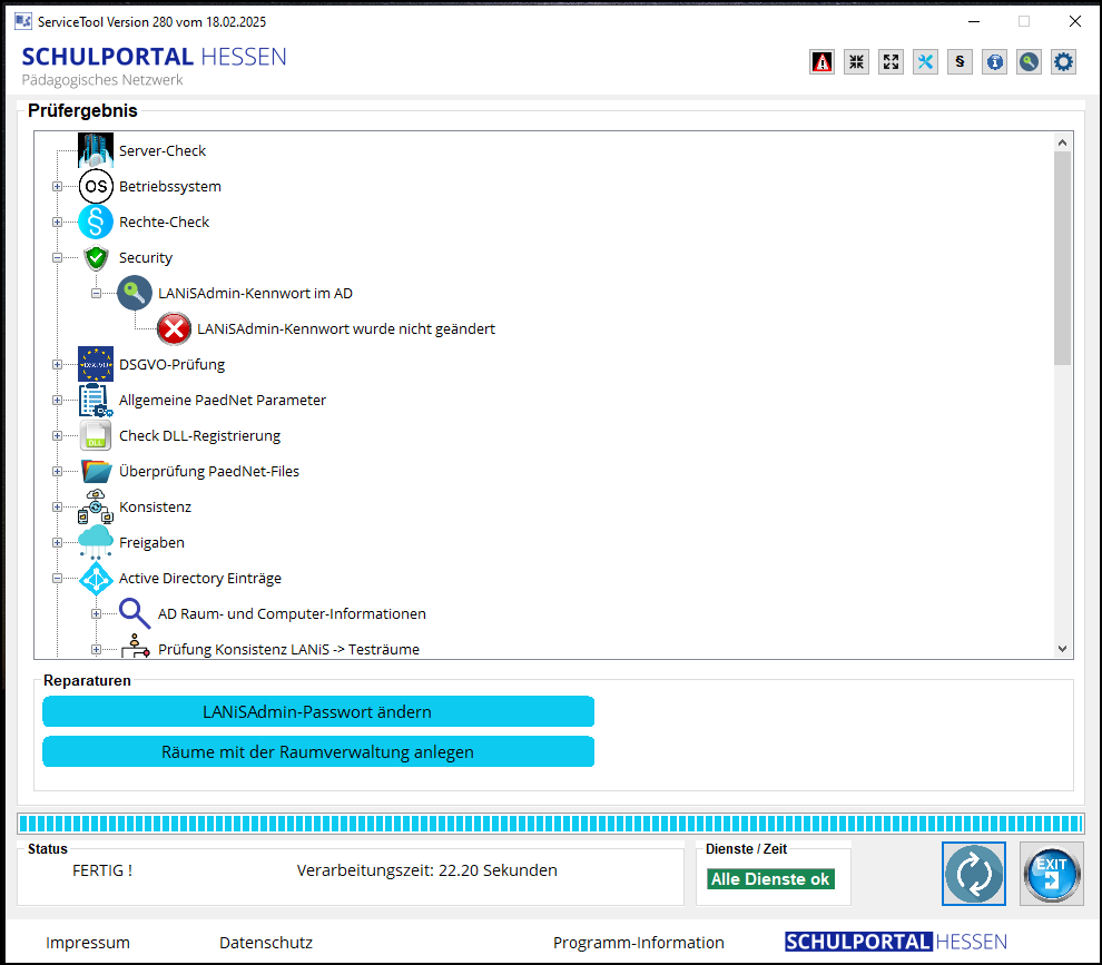 ServiceTool; Funktion: ServerCheck