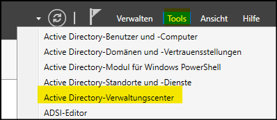Active-Directory Verwaltungscenter aus dem Server-Manager starten