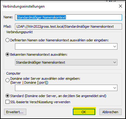 Fenster: "Verbindungseinstellungen"