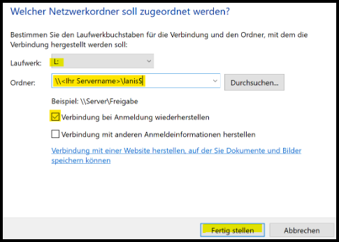 Zuordnung Netzwerkordner zu Laufwerk