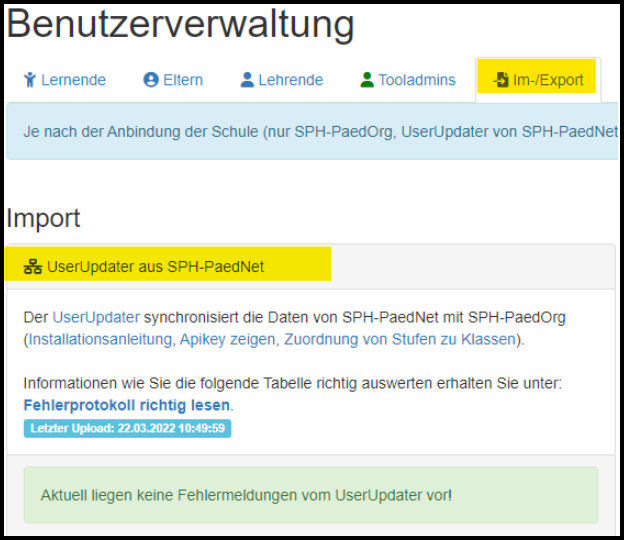 Im-/Export Benutzerverwaltung