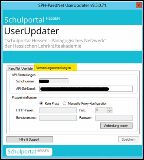 UserUpdater Verbindungseinstellungen