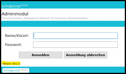 Adminmodul mit Versionsnummer