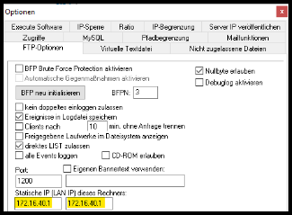 Erweiterte Optionen PFTP PRO