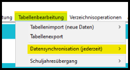 Tabellenbearbeitung Datensynchronisation
