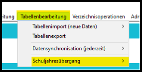 Tabellenbearbeitung Schuljahresübergang