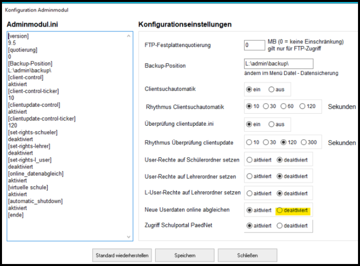 Konfiguration Adminmodul