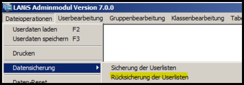 Datensicherung Rücksicherung Userlisten