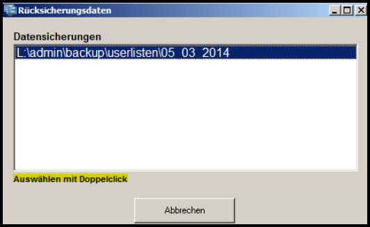 Rücksicherungsdaten auswählen