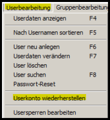 Userbearbeitung Userkonto wiederherstellen
