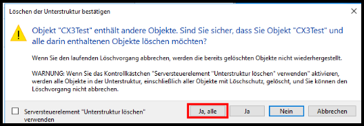 Löschen der Unterstruktur bestätigen