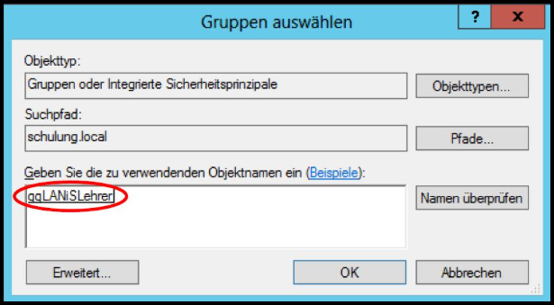 ggLANiSLehrer als Gruppe auswählen