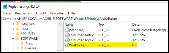 Registrierungs-Editor HKLM\Software\Wow6432Node\LANiS\Raiser