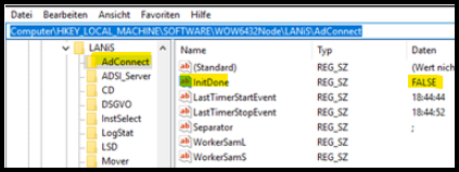 Regeditor HKLM\SOFTWARE\WOW6432Node\LANiS\ADConnect InitDone