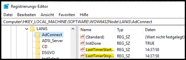 Registrierungs-Editor HKLM\SOFTWARE\WOW6432Node\LANiS\AdConnect