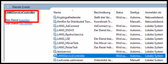 LANiSServiceController Dienst beenden