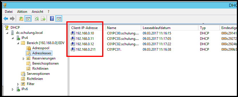 DHCP-Server Adressleases