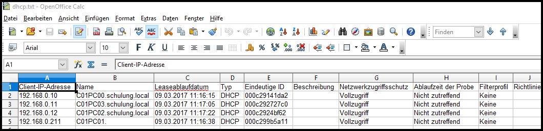 Tabellenblatt in OpenOffice