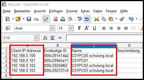 OpenOffice Calc Neuverteilung IP-Adressen