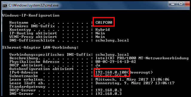 Windows-IP-Konfiguartion in der Kommandozeile