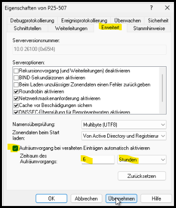 Erweiterte Eigenschaften des DNS-Servers
