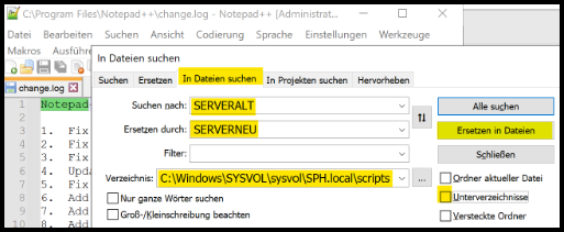 In Dateien Suchen und Ersetzen