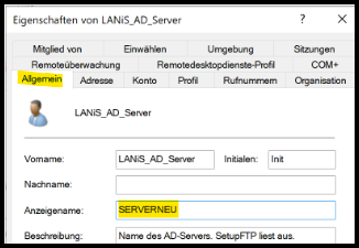 EIgenschaften von LANiS_AD_Server