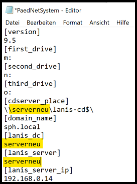 PaedNetSystem.ini im Editor