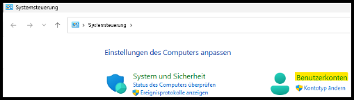 Systemsteuerung Benutzerkonten