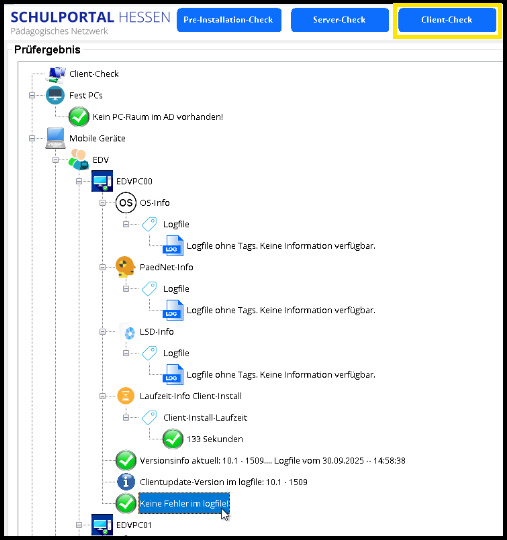 Client-Check ohne fehlerhafte Logfiles