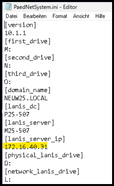 PaedNetSystem.ini IP