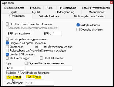 PFTpPro IP ändern