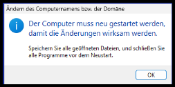 Ändern des Computernamens Neustart