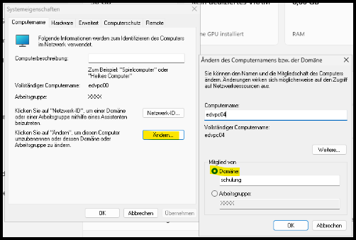 Computer Eigenschaften Domäne ändern