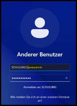 Anmelden an SCHULUNG als lanisadmin