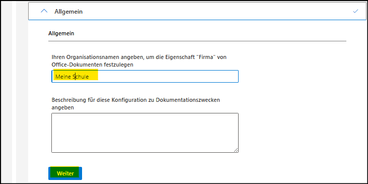 Microsoft Office-Anpassungstool Bereich "Allgemein"