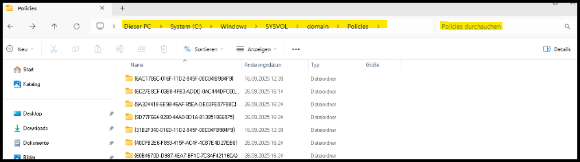 Dateimanager C:WindowsSysvoldomainPolicies