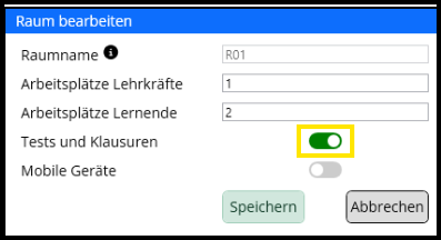 Tests und Klausuren einschalten