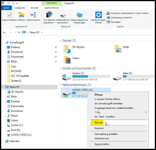 Trennen von Netzlaufwerken