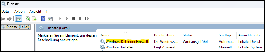 Dienste Windows Defender Firewall
