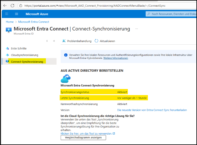Synchronisierungsstatus prüfen