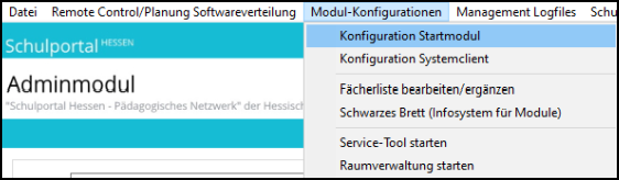 Im Adminmodul wird der markierte Menüpunkt "Konfiguration-Modulkonfiguration -> Konfiguration Startmodul" gezeigt.