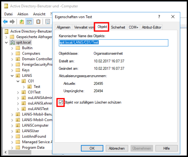 Eigenschaften eines Objekts im AD