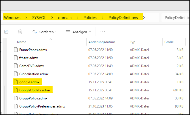 Ablage der GoogleChrome Policy-Definitions