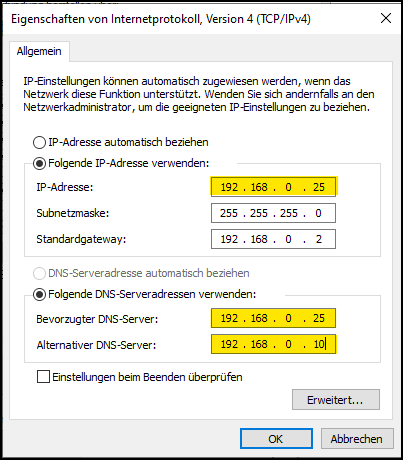 Netzwerkkarteneinstellungen am BDC