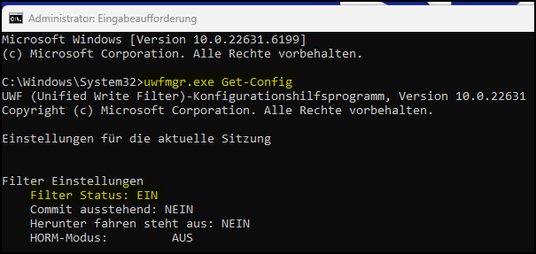 UWF-Filter eingeschaltet