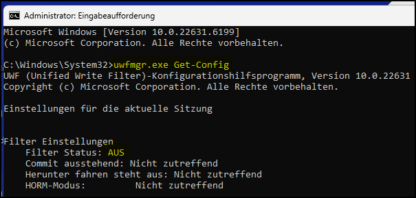 UWF-Filter ausgeschaltet