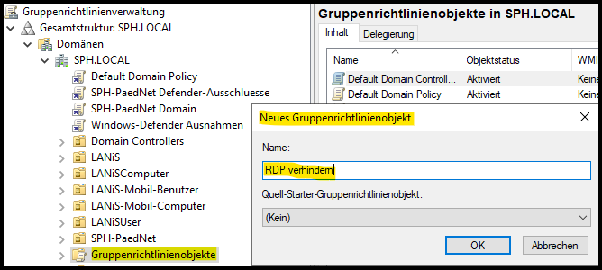 Neues Gruppenrichtlinienobjekt anlegen