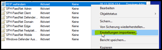 Gruppenrichtlinie importieren